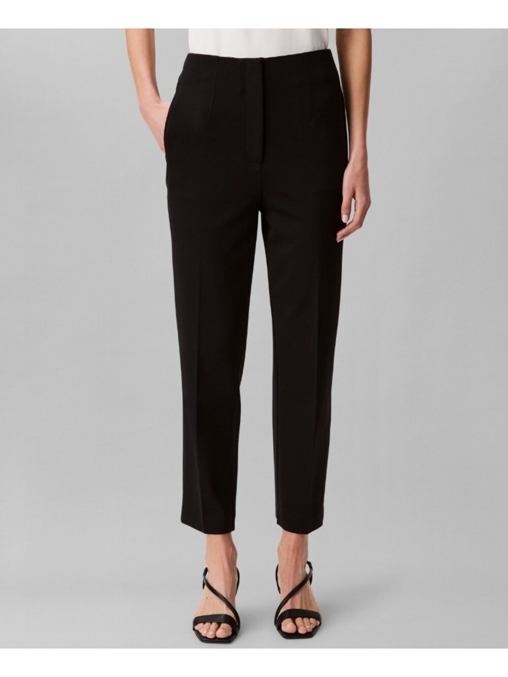 Calvin Klein Women's Ponte Cropped Straight-Leg pockets Pants Black Size XS $89